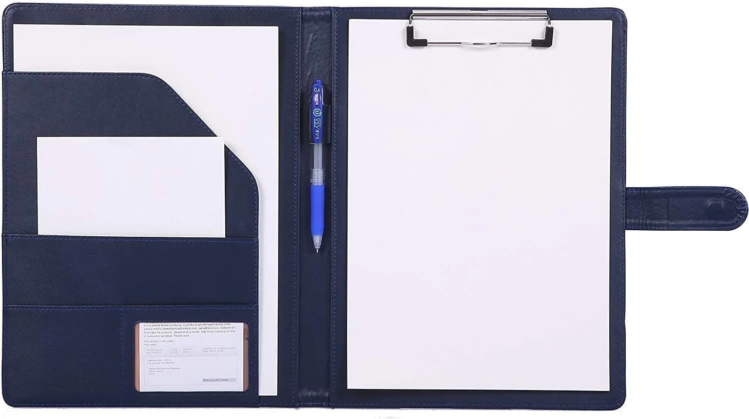Mymazn Blue Faux Leather Padfolio Clipboard Folder Portfolio with Cover for A4 & Letter Size Refillable Writing Notepad | Holds 50 Sheets - main product image