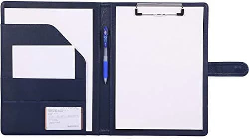 Mymazn Blue Faux Leather Padfolio Clipboard Folder Portfolio with Cover for A4 & Letter Size Refillable Writing Notepad | Holds 50 Sheets thumbnail 1