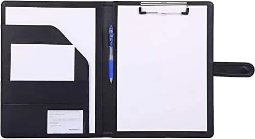 Mymazn Black Faux Leather Padfolio Clipboard Folder Portfolio with Pen Holder for Letter Size A4 Writing Pad | Professional Business & Office Organizer thumbnail 1