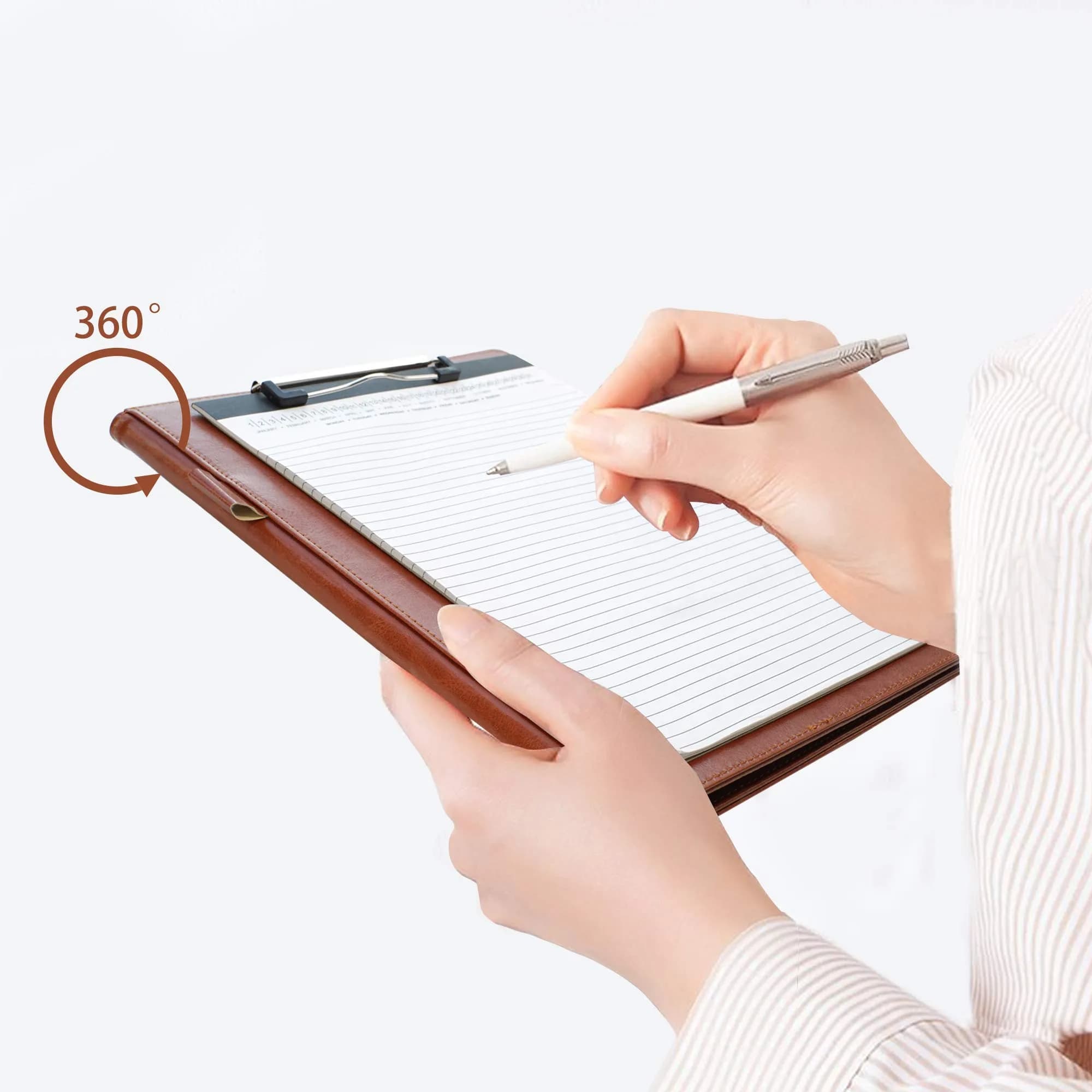 Mymazn Faux Leather Padfolio with Clip for Letter & A4 Size, Brown | Professional Business Organizer - view 6