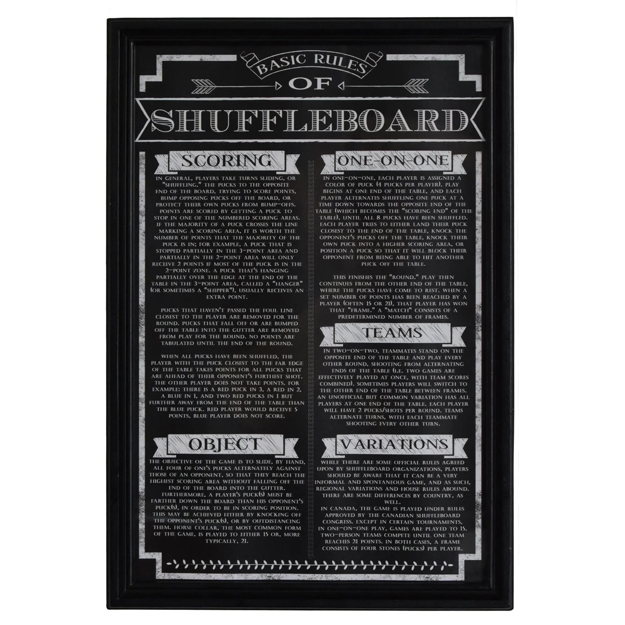 Hathaway Shuffleboard Rules Wall Art, Black | Stylish Game Room Decor with Official Rules (70-120 chars) — Black
