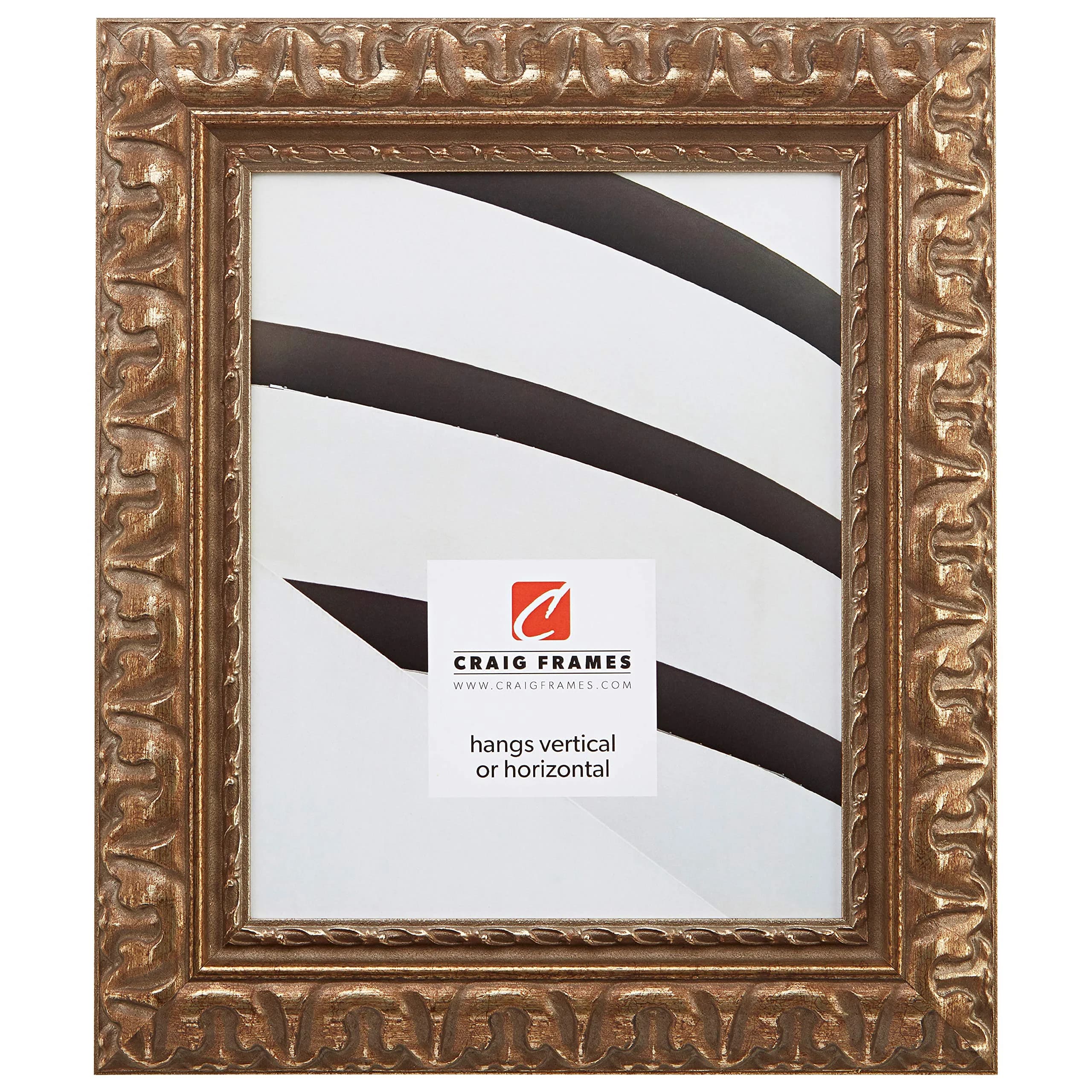 Craig Frames 8x12 Ornate Antique Gold Picture Frame with Glass & Sawtooth Hangers | Vintage Baroque Decor