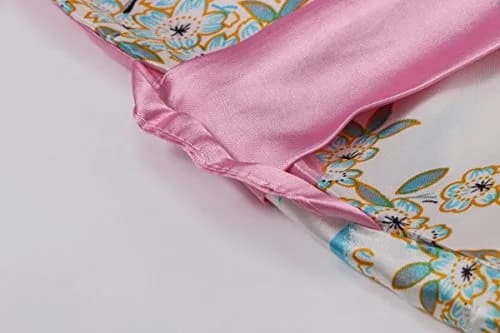 DandyChic Women's Kimono Robe Pagoda Print Imitation Silk Long Style X-Large Pink | Elegant Floral Kimono for Lounge & Sleep thumbnail 3
