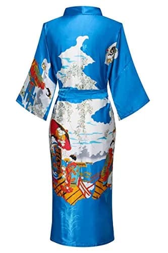 DandyChic Women's Kimono Robe Pagoda Print Imitation Silk Small Blue | Elegant Floral Lounge Wear thumbnail 2