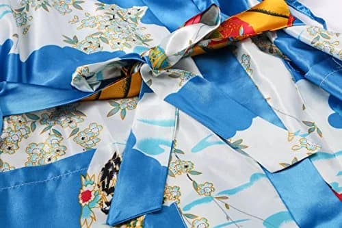 DandyChic Women's Kimono Robe Pagoda Print Imitation Silk Small Blue | Elegant Floral Lounge Wear thumbnail 3