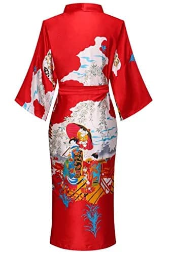 DandyChic Women's Kimono Robe Pagoda Print Imitation Silk Medium Red | Elegant Floral Long Style thumbnail 2