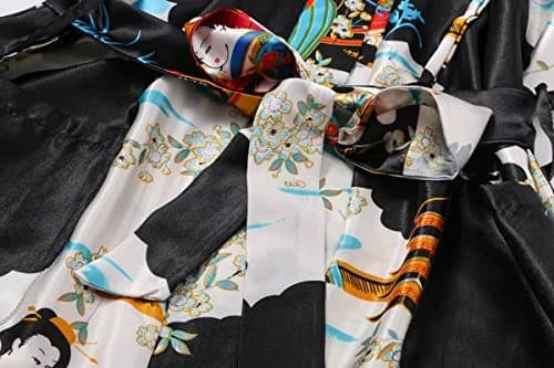 DandyChic Women's Kimono Robe Pagoda Print Imitation Silk Small Black | Elegant Floral Lounge thumbnail 5