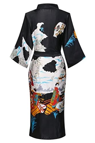 DandyChic Women's Kimono Robe Pagoda Print Imitation Silk Small Black | Elegant Floral Lounge thumbnail 2