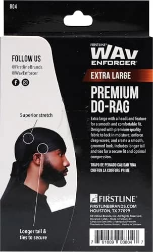 WAV ENFORCER Premium Do-Rag Black | Breathable, Moisture Lock, Extra-Large Band (70-120 chars) thumbnail 2