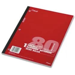 Mead Single Subject Notebook 80 Sheets Wide Margin White | Perforated & Punched thumbnail 1