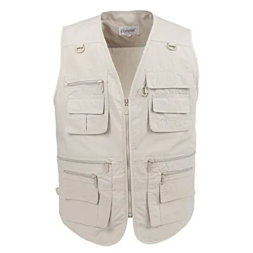 LUSI MADAM Men's Poplin Outdoors Travel Sports Multi-Pockets Work Fishing Vest Small Off-White | Utility & Comfort thumbnail 1