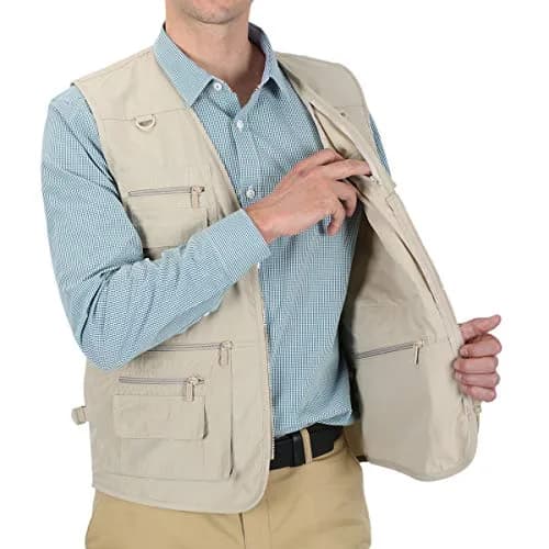 LUSI MADAM Men's Poplin Outdoors Travel Sports Multi-Pockets Work Fishing Vest Small Off-White | Utility & Comfort thumbnail 6