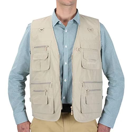 LUSI MADAM Men's Poplin Outdoors Travel Sports Multi-Pockets Work Fishing Vest Small Off-White | Utility & Comfort thumbnail 2