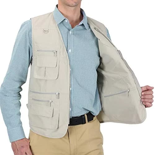 LUSI MADAM Men's Poplin Outdoors Travel Sports Multi-Pockets Work Fishing Vest XX-Large Pale Cyan | Utility & Comfort thumbnail 6