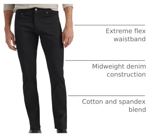 Lee Men's Extreme Motion Straight Taper Jean Black 36W x 32L | Classic Fit with Flex Waist thumbnail 4