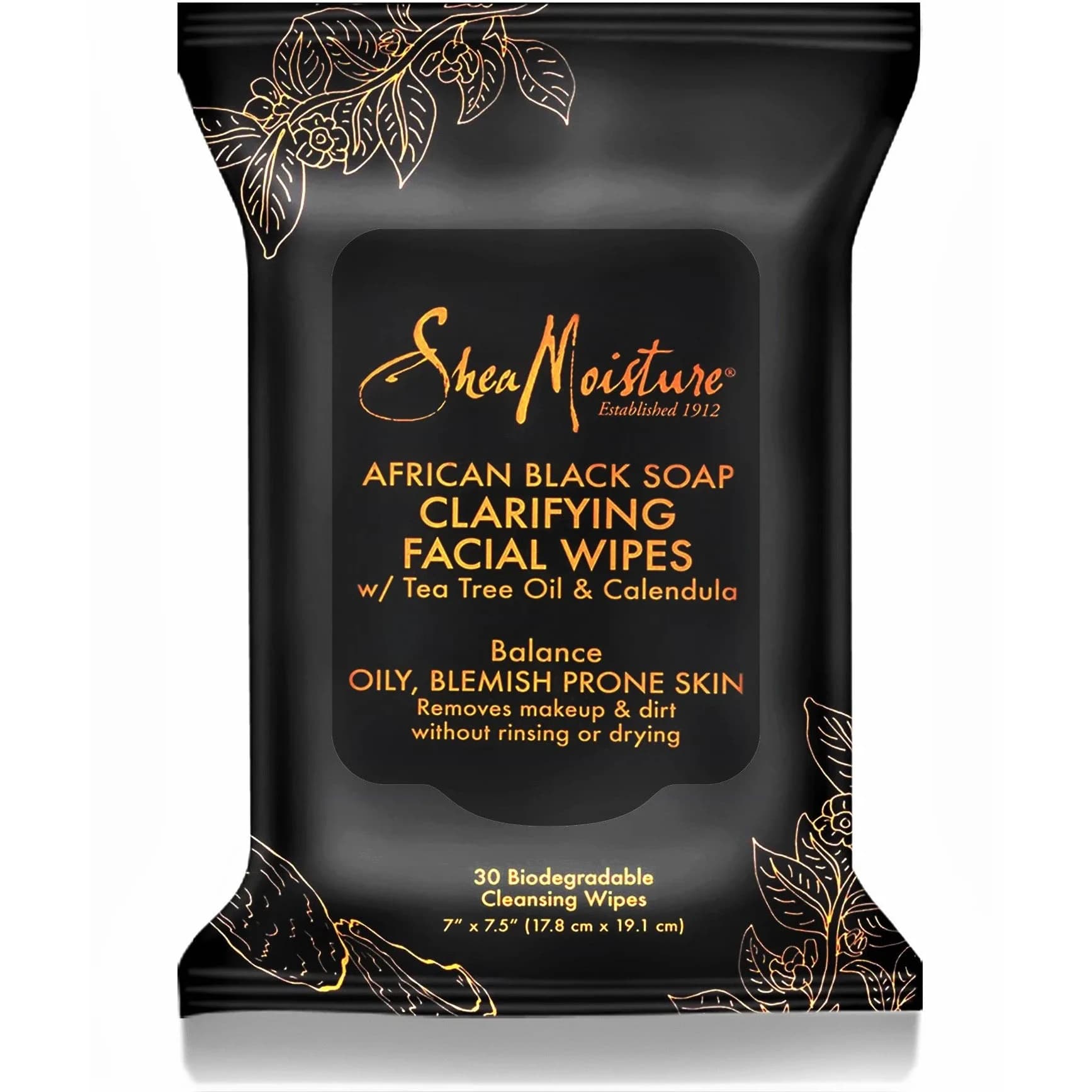 SheaMoisture African Black Soap Clarifying Facial Wipes 30 Count | For Oily, Blemish-Prone Skin