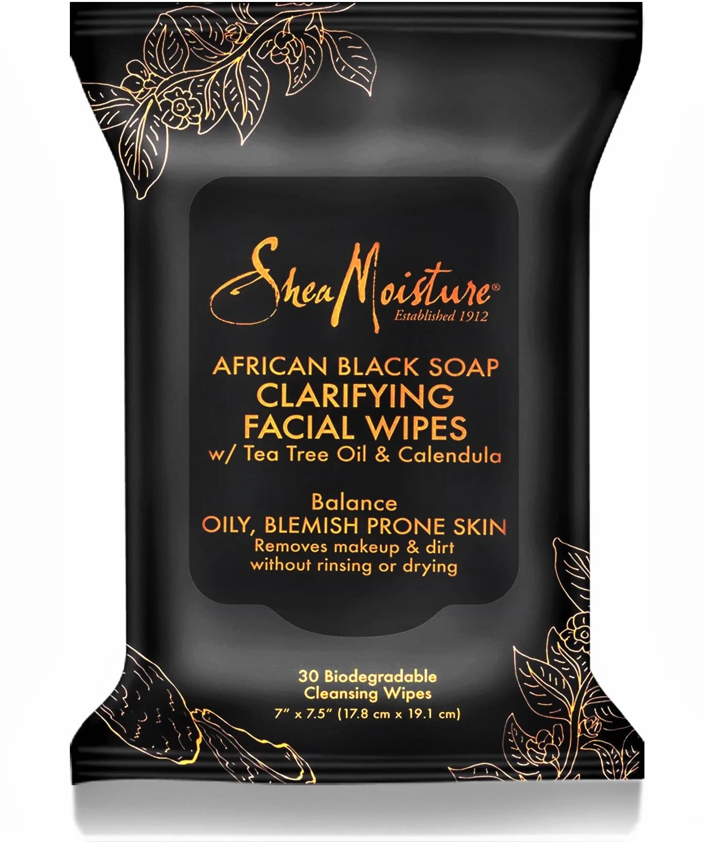SheaMoisture African Black Soap Clarifying Facial Wipes 30 Count | For Oily, Blemish-Prone Skin