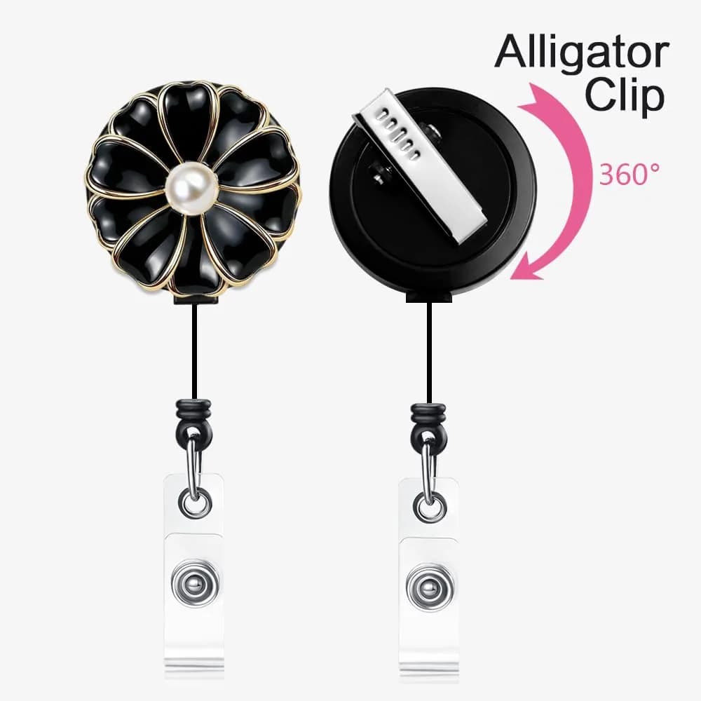 Qinsuee Retractable Badge Holder, ID Badge Reel with Pearl, 3 Pack (Black) | Durable Stainless Steel Clip, 24-inch Max Retract thumbnail 3