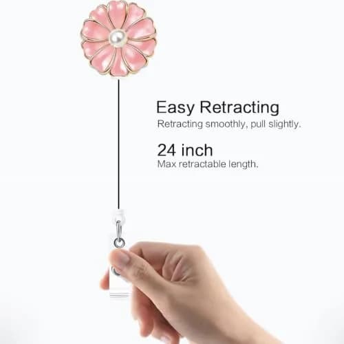 Qinsuee Pink 3 Pack Badge Holder | Retractable ID Badge Reel with Pearl, 24-inch Max Length thumbnail 5