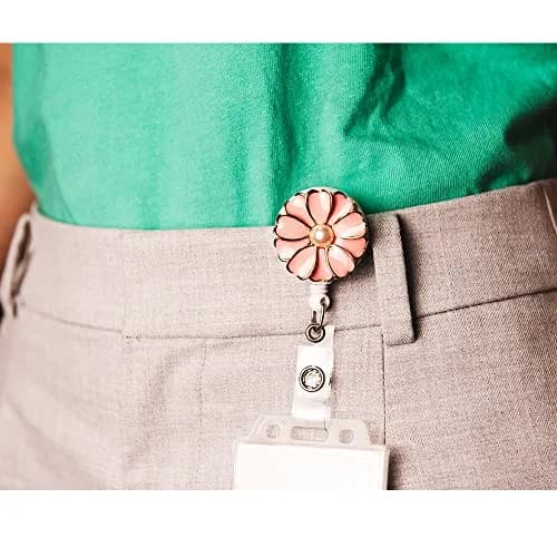 Qinsuee Pink 3 Pack Badge Holder | Retractable ID Badge Reel with Pearl, 24-inch Max Length thumbnail 6