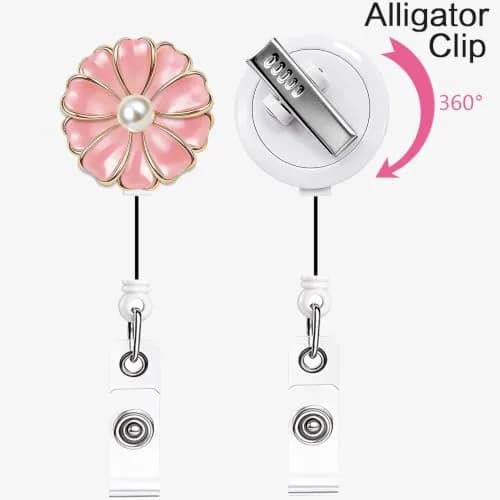Qinsuee Pink 3 Pack Badge Holder | Retractable ID Badge Reel with Pearl, 24-inch Max Length thumbnail 3