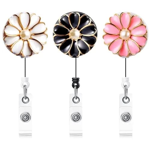 Qinsuee Badge Holder with Pearl & Alligator Clip | 24 inch Retractable Cord, 3 Pack thumbnail 1