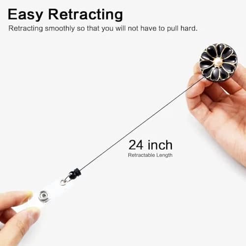 Qinsuee Badge Holder with Pearl & Alligator Clip | 24 inch Retractable Cord, 3 Pack thumbnail 4