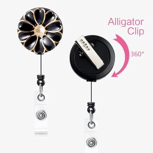 Qinsuee Badge Holder with Pearl & Alligator Clip | 24 inch Retractable Cord, 3 Pack thumbnail 5