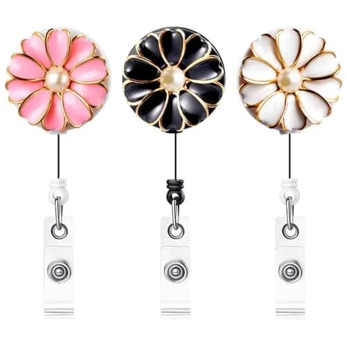 Qinsuee Badge Holder with Pearl & Alligator Clip | 24 inch Retractable Cord, 3 Pack thumbnail 3
