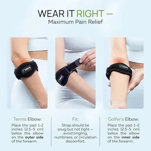 ZOFORE SPORT Tennis Elbow Brace With Compression Pad | Effective Pain Relief for Men & Women (One Size, Black) thumbnail 4