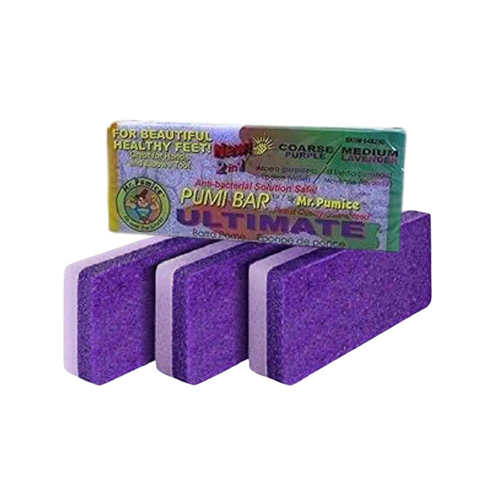 Mr. Pumice Ultimate PUMI Bar 2-in-1 Dual Grit (Medium + Coarse) Callus Remover for Feet & Heels | 4 Pack — Grey