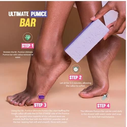 Mr. Pumice Ultimate PUMI Bar 2-in-1 Dual Grit (Medium + Coarse) Callus Remover for Feet & Heels | 4 Pack thumbnail 4