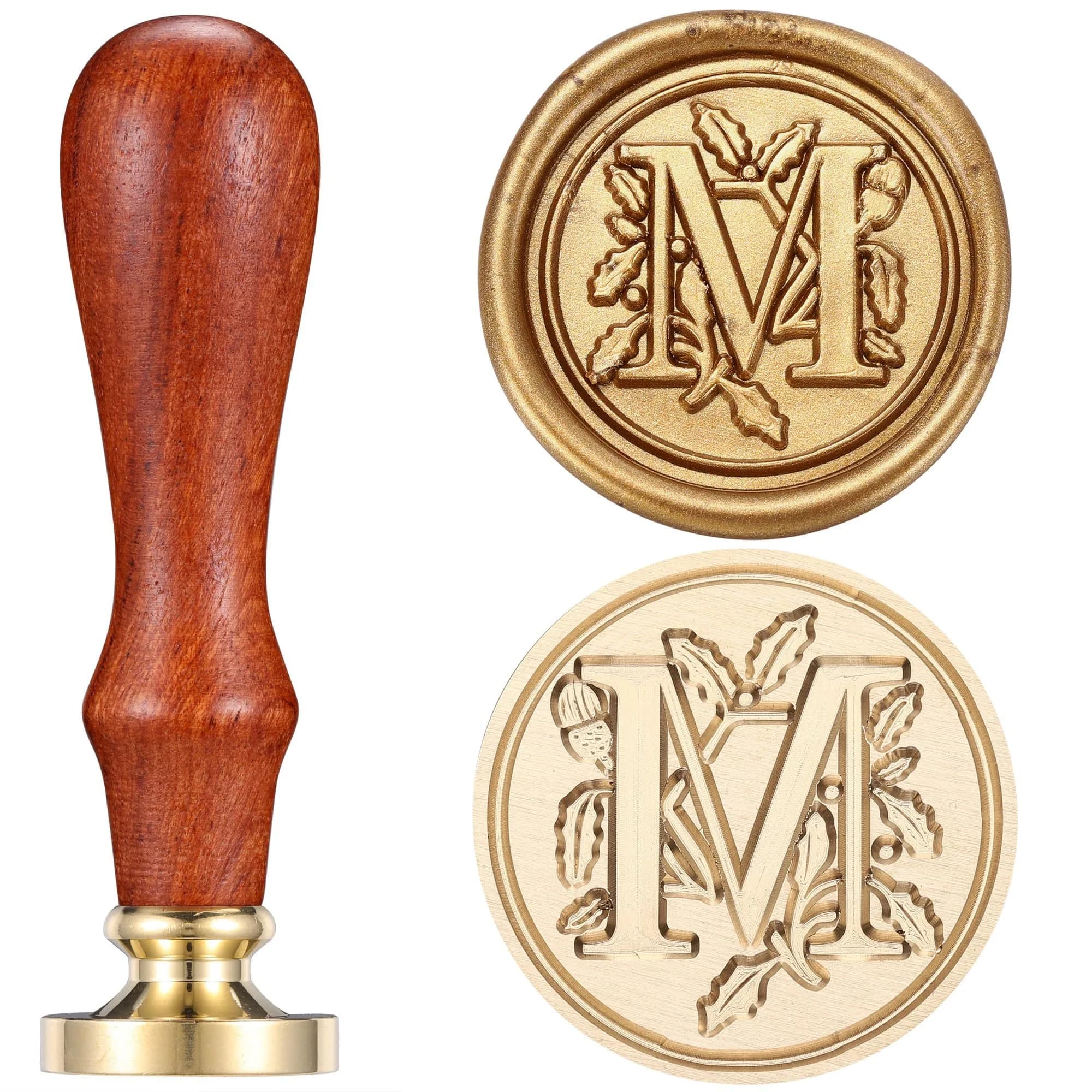 Yoption Vintage Initial Alphabet Wax Seal Stamp Letter M | Brass & Rosewood Crafting Tool