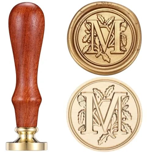 Yoption Vintage Initial Alphabet Wax Seal Stamp Letter M | Brass & Rosewood Crafting Tool thumbnail 1