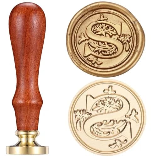 Yoption Initial Alphabet Wax Seal Stamp 1 inch | Brass Head & Wooden Handle for Invitations thumbnail 1