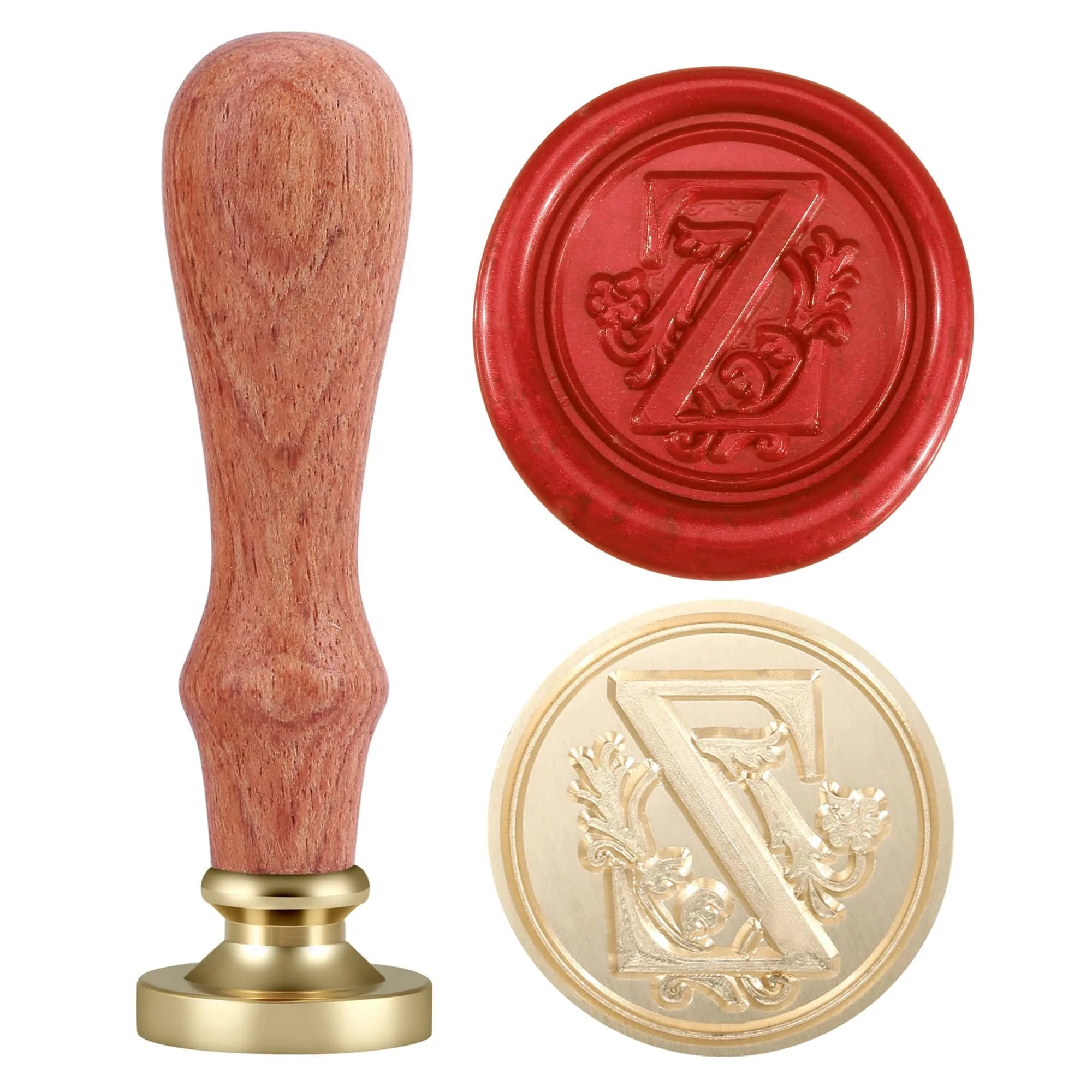 Yoption Vintage Initial Alphabet Wax Seal Stamp Letter M | Brass & Rosewood Crafting Tool — Z