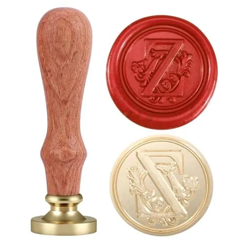 Yoption Initial Alphabet Wax Seal Stamp, 2.5cm Diameter | Brass Head & Wooden Handle for Invitations thumbnail 1