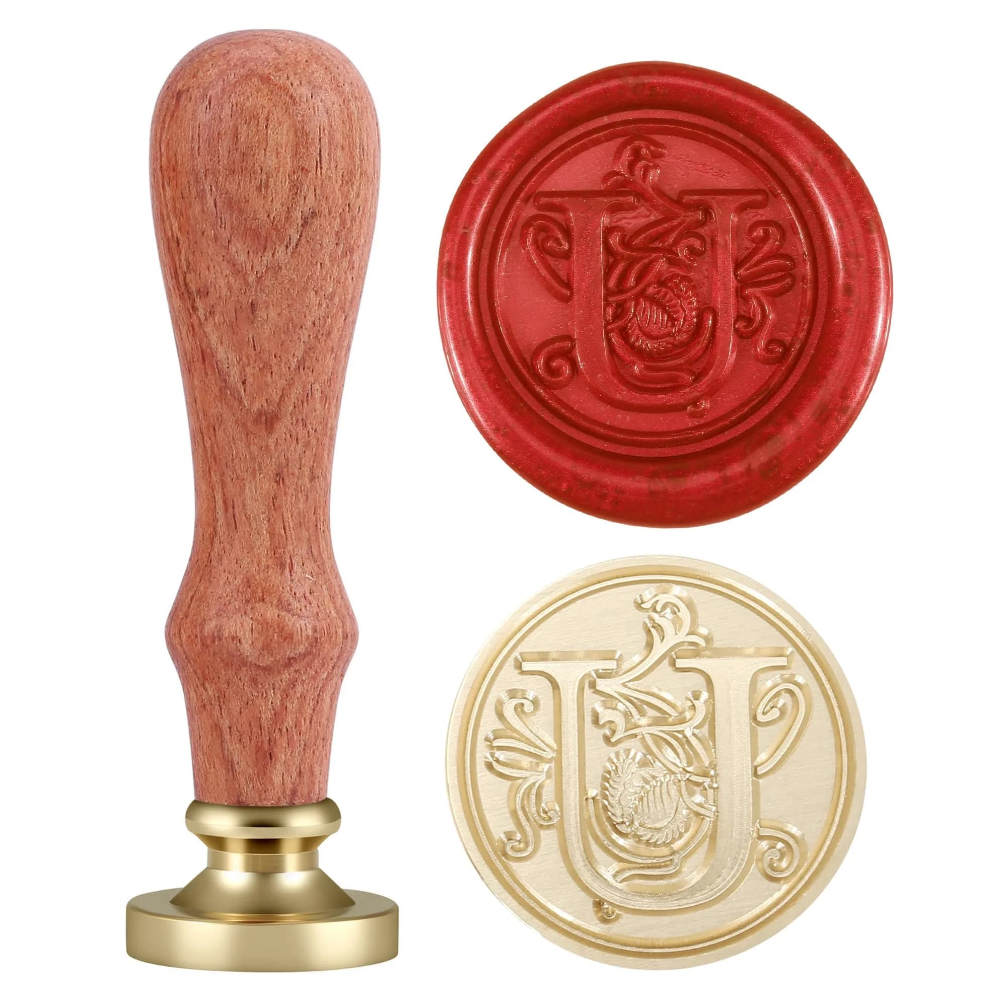 Yoption Initial Alphabet Wax Seal Stamp 'U' with Brass Head & Rosewood Handle | 2.5cm (1 inch) Diameter — Stamp