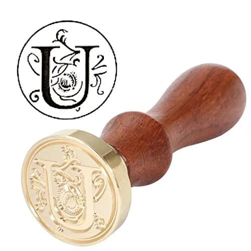 Yoption Initial Alphabet Wax Seal Stamp 'U' with Brass Head & Rosewood Handle | 2.5cm (1 inch) Diameter thumbnail 4