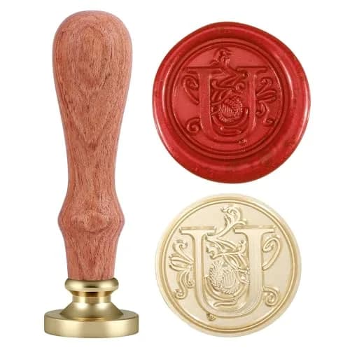 Yoption Initial Alphabet Wax Seal Stamp 'U' with Brass Head & Rosewood Handle | 2.5cm (1 inch) Diameter thumbnail 1