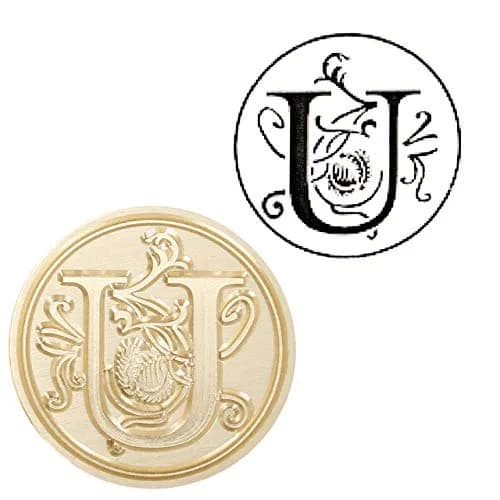 Yoption Initial Alphabet Wax Seal Stamp 'U' with Brass Head & Rosewood Handle | 2.5cm (1 inch) Diameter thumbnail 2