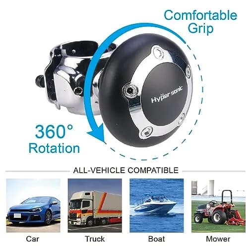 Hypersonic Car Power Handle Spinner Steering Wheel Knob in Black | Effortless Maneuvering for Long Drives thumbnail 3