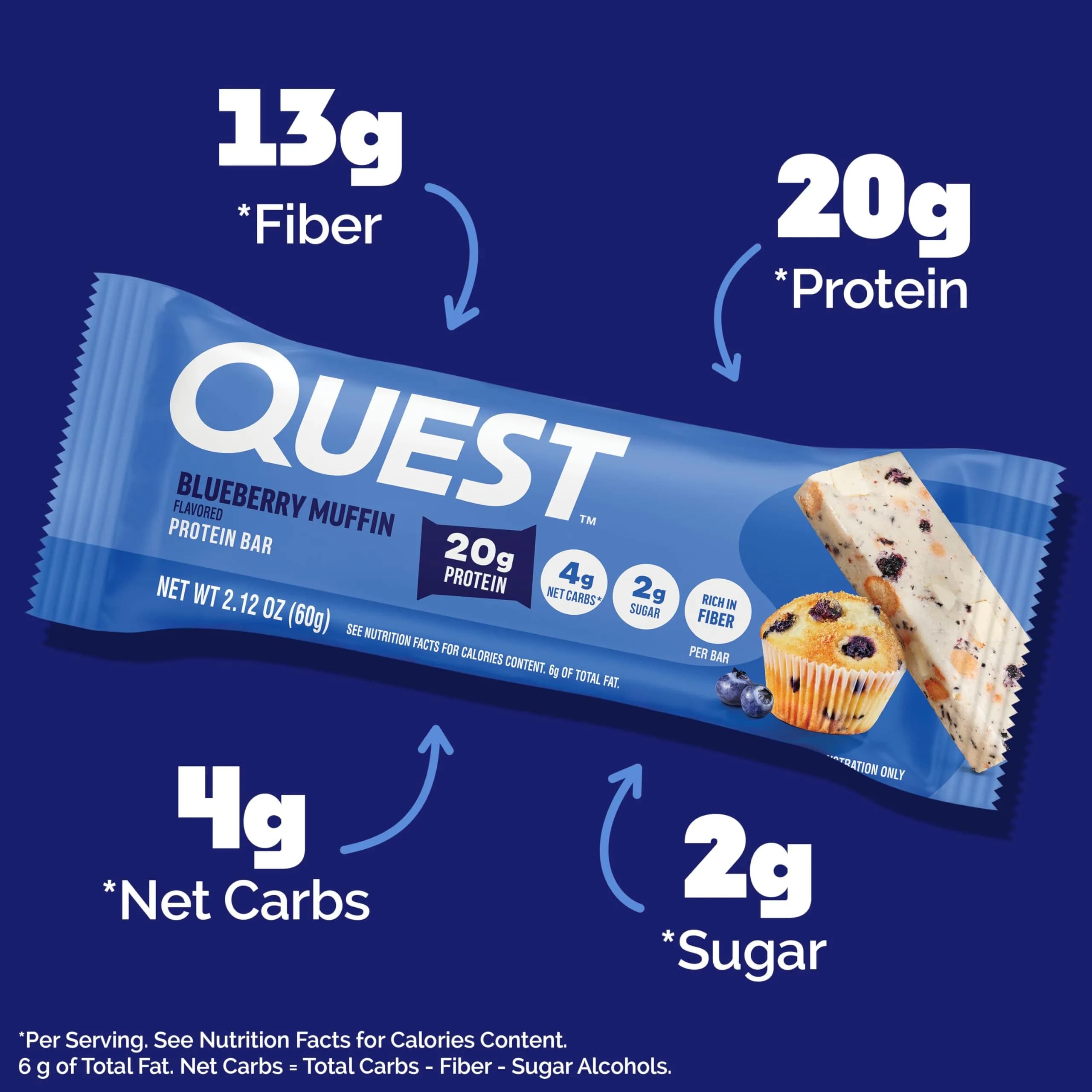 Quest Blueberry Muffin Protein Bars 2.12oz (60g) | 20g Protein, 4g Net Carbs, Gluten-Free - view 2