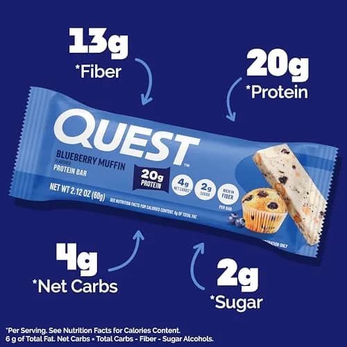 Quest Blueberry Muffin Protein Bars 2.12oz (60g) | 20g Protein, 4g Net Carbs, Gluten-Free thumbnail 2
