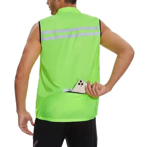 bpbtti Men's Hi-Viz Safety Running Cycling Vest - Windproof & Reflective, Large, Yellow thumbnail 3