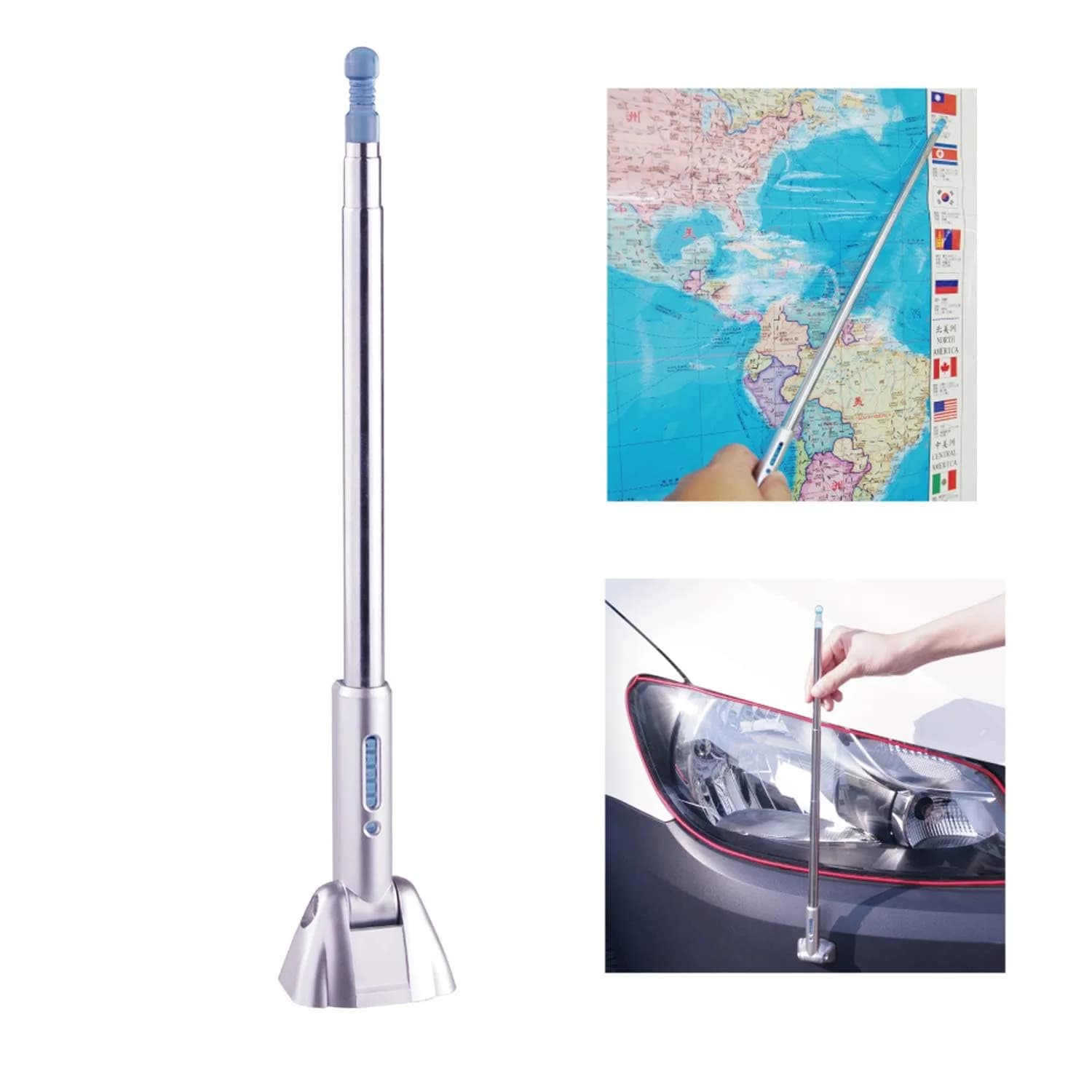 Hypersonic Corner Antenna Bumper Pole Safety Guard for Universal Car Van | Adjustable 11-23in Stainless Steel Marker — Silver