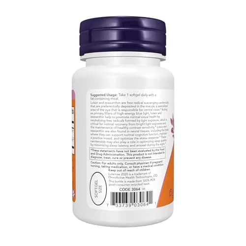 NOW Foods Lutein & Zeaxanthin Softgels 60 Count (25 mg Lutein, 5 mg Zeaxanthin) | Supports Vision & Cognitive Health thumbnail 3