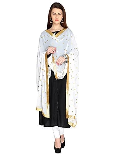 DUPATTA BAZAAR White Chiffon Dupatta with Gold Embroidery | Elegant Indian Ethnic Wear (70-120 chars) thumbnail 1