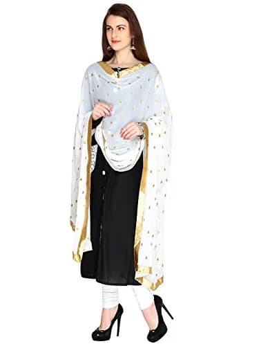 DUPATTA BAZAAR White Chiffon Dupatta with Gold Embroidery | Elegant Indian Ethnic Wear (70-120 chars) thumbnail 2