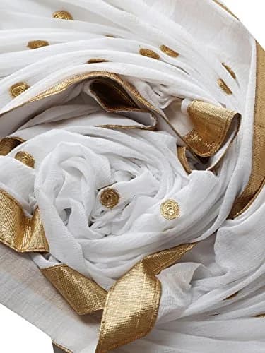 DUPATTA BAZAAR White Chiffon Dupatta with Gold Embroidery | Elegant Indian Ethnic Wear (70-120 chars) thumbnail 3